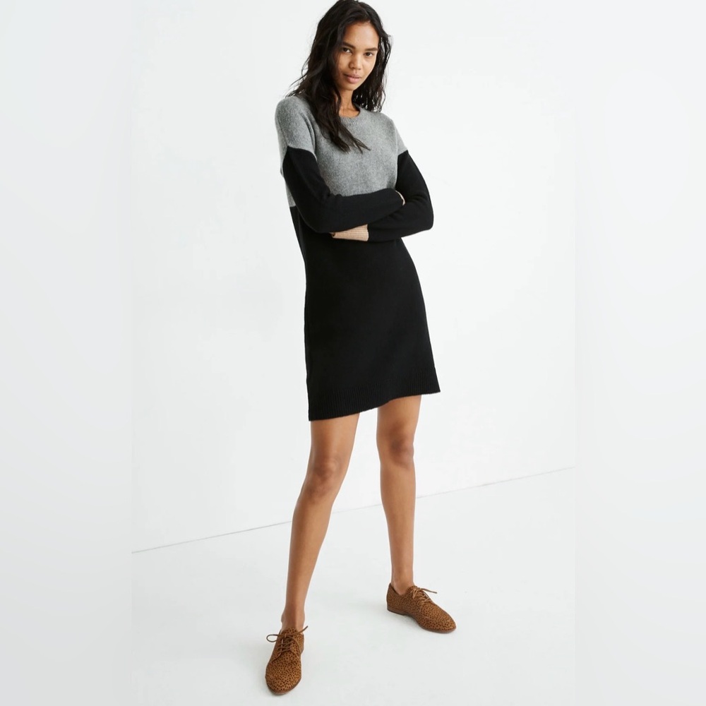 Madewell Black and Gray Colorblock Sweater Dress Small S